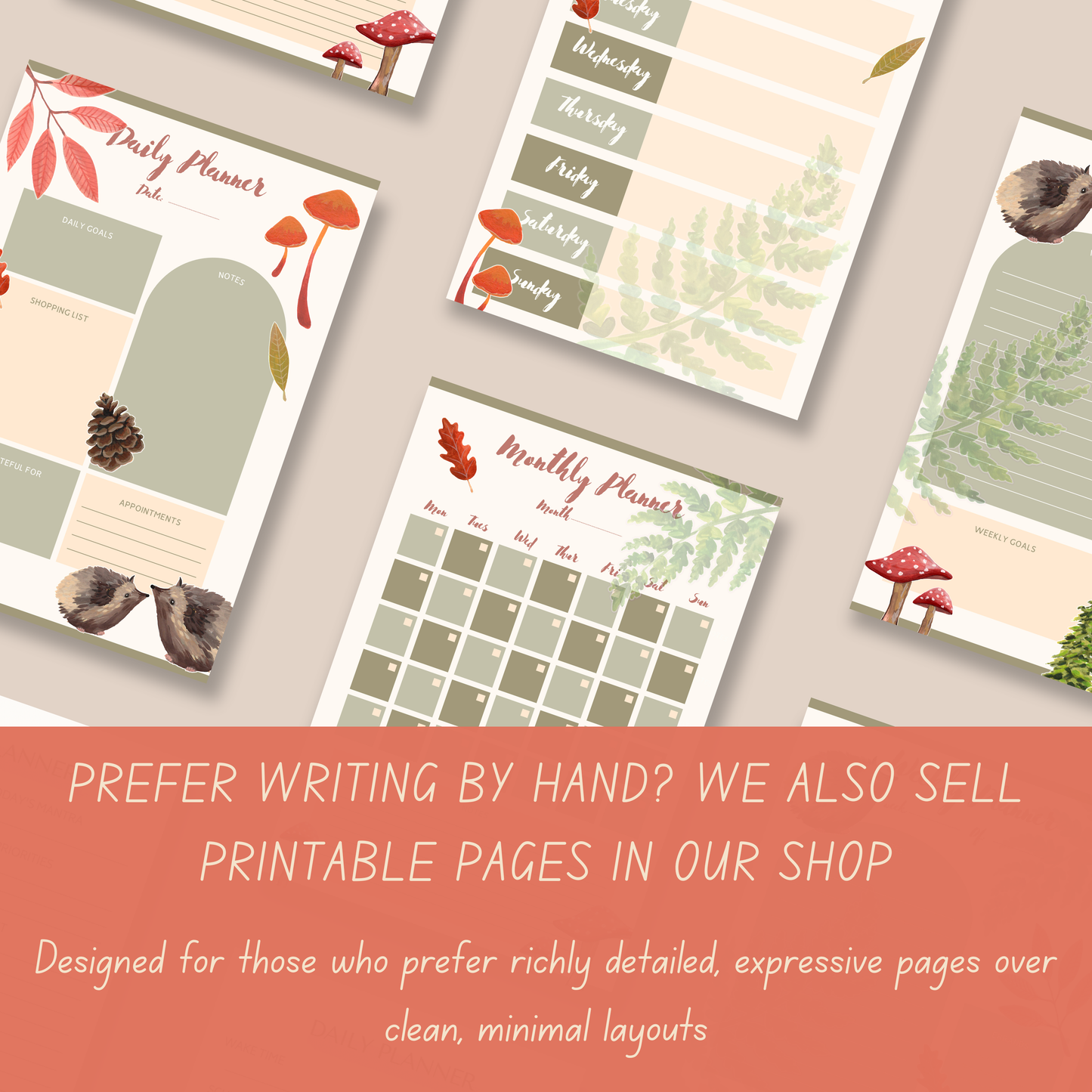 Whimsical Woodland Digital Planner | Undated Monthly, Weekly, Daily Pages (PDF)