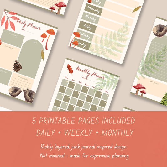 Whimsical Woodland Planner Pages | Junk Journal Style, Undated (Digital Download)