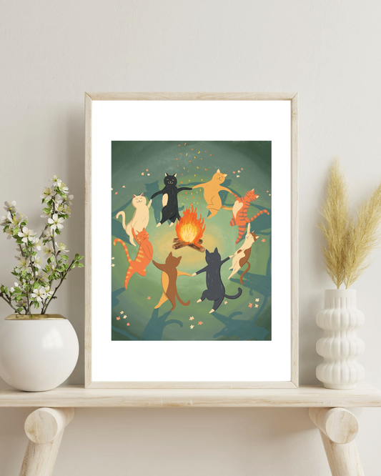Midnight Dance — Cats by the Fire Art Print