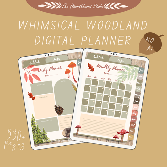 Whimsical Woodland Digital Planner | Undated Monthly, Weekly, Daily Pages (PDF)