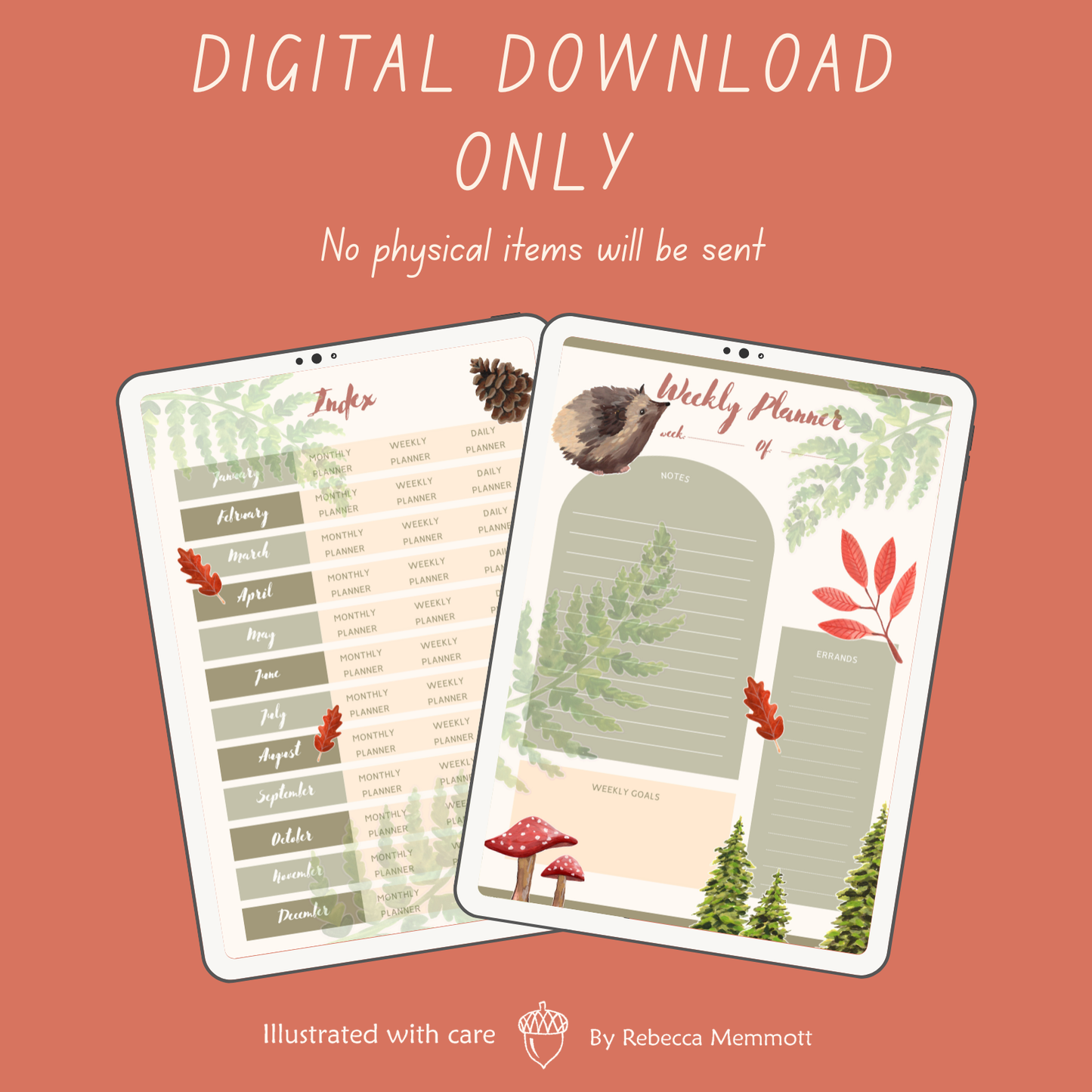 Whimsical Woodland Digital Planner | Undated Monthly, Weekly, Daily Pages (PDF)