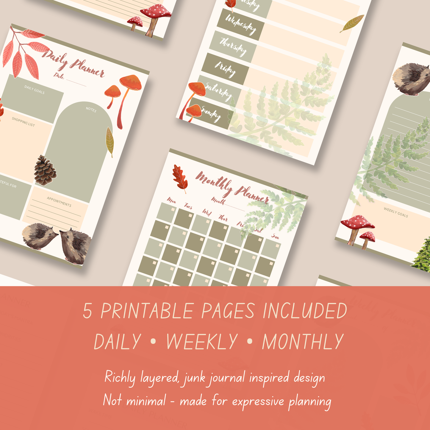 Whimsical Woodland Planner Pages | Junk Journal Style, Undated (Digital Download)