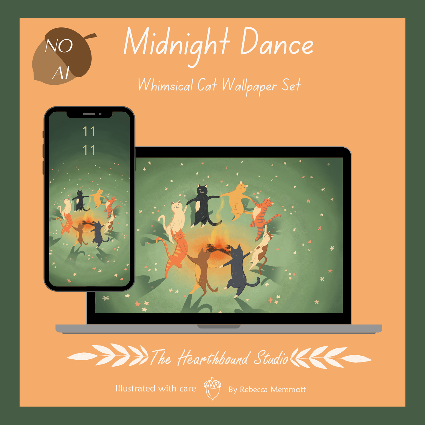 Midnight Dance | Whimsical Cat Desktop & Phone Wallpaper Set