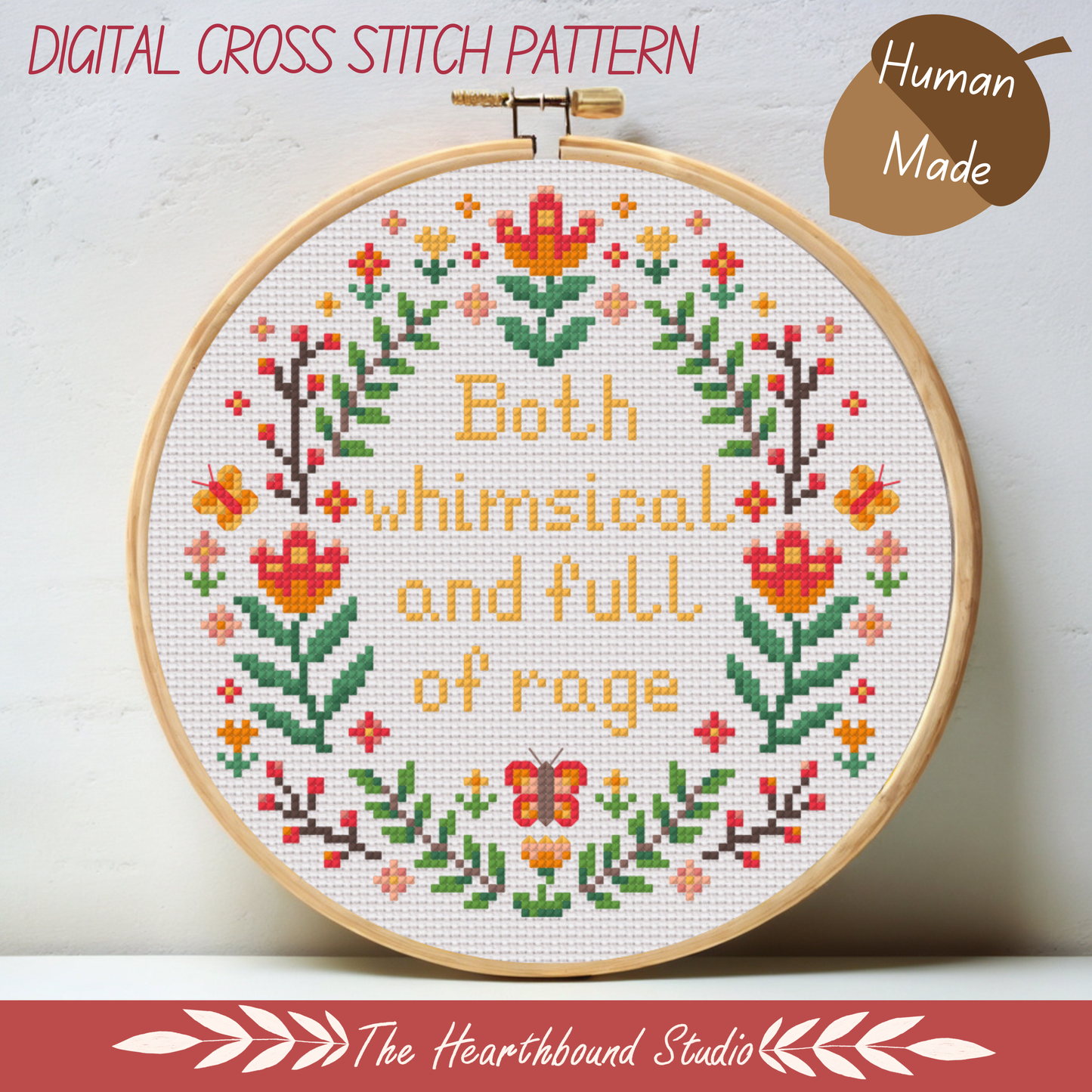 Whimsical Rage Botanical Border Cross Stitch Pattern (Digital Download)