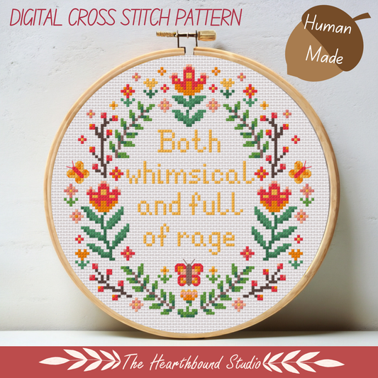 Whimsical Rage Botanical Border Cross Stitch Pattern (Digital Download)