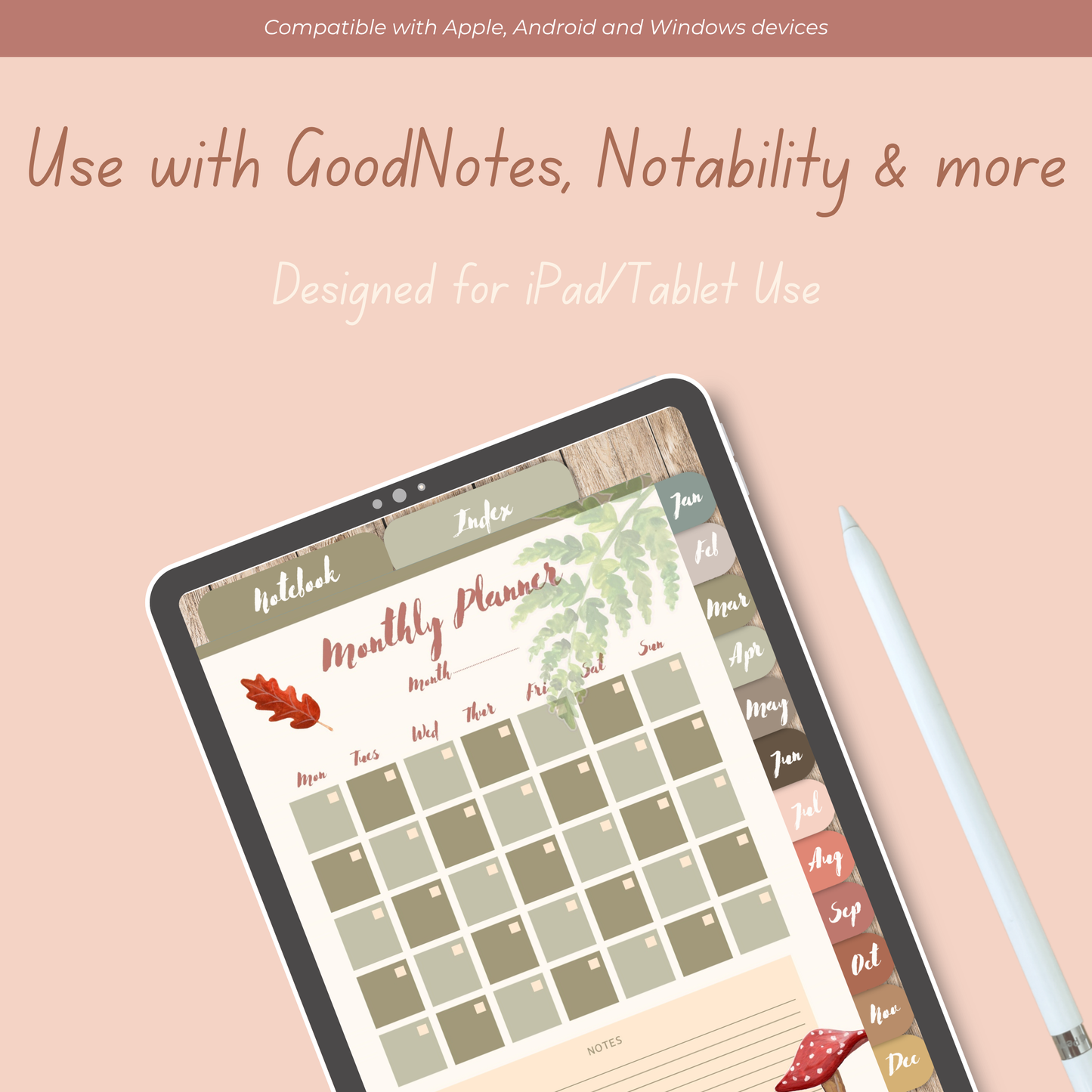 Whimsical Woodland Digital Planner | Undated Monthly, Weekly, Daily Pages (PDF)
