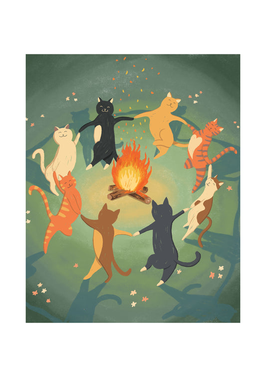 Midnight Dance — Cats by the Fire Art Print